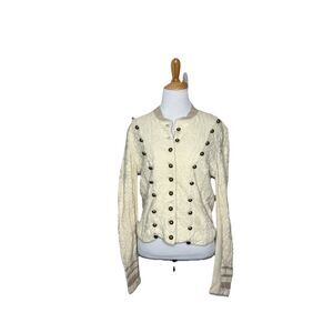 Free People Cream Military Style Lace Knit Sweater Jacket Size Medium Womens